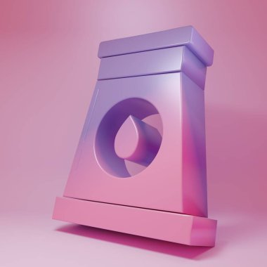 Purple-pink Oil and gas industrial factory building icon isolated on pink background. Minimalism concept. 3D render illustration.