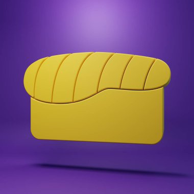 Sarı suşi simgesi mor arkaplanda izole edilmiş. Geleneksel Japon yemekleri. Minimalizm kavramı. 3 Boyutlu resimleme.