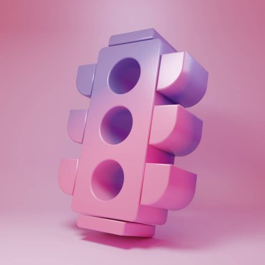 Pembe arka planda Mor-pembe trafik ışığı simgesi izole edildi. Minimalizm kavramı. 3 Boyutlu resimleme.