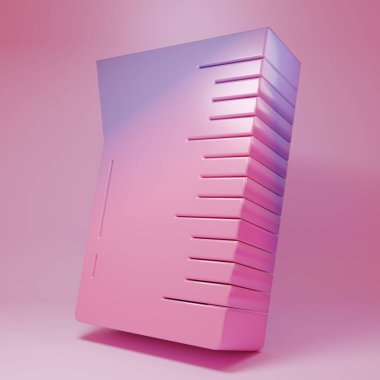 Purple-pink Laboratory glassware or beaker icon isolated on pink background. Minimalism concept. 3D render illustration.