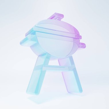 Frosted glass Barbecue grill icon isolated on white background. BBQ grill party. Minimalism concept. 3D render illustration.