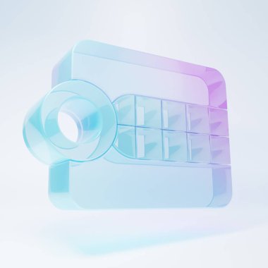 Beyaz arka planda izole edilmiş buzlu cam protez model ikonu. Diş konsepti. Minimalizm kavramı. 3 Boyutlu resimleme.