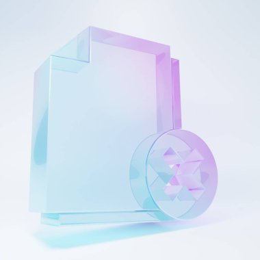 Beyaz arkaplanda izole edilmiş buzlu cam dosya dosya simgesini sil. Reddedilmiş belge simgesi. Kağıt üzerinde çarmıh. Minimalizm kavramı. 3 Boyutlu resimleme.