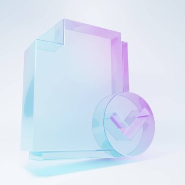 Buzlu cam Belgesi ve beyaz arkaplanda izole edilmiş işaret simgesi. Kontrol listesi simgesi. İş konsepti. Minimalizm kavramı. 3 Boyutlu resimleme.