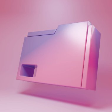 Purple-pink Document folder icon isolated on pink background. Accounting binder symbol. Bookkeeping management. Minimalism concept. 3D render illustration.