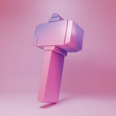 Pembe arka planda Mor-Pembe Savaş Çekici ikonu var. Minimalizm kavramı. 3 Boyutlu resimleme.