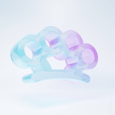 Frosted glass Brass knuckles icon isolated on white background. Minimalism concept. 3D render illustration.