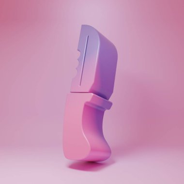Pembe arka planda izole edilmiş mor-pembe askeri bıçak ikonu. Minimalizm kavramı. 3 Boyutlu resimleme.