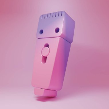 Purple-pink Electrical hair clipper or shaver icon isolated on pink background. Barbershop symbol. Minimalism concept. 3D render illustration.