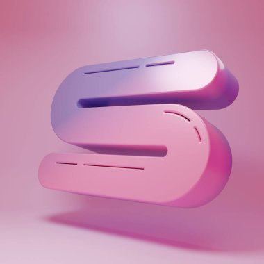 Pembe arka planda Mor Pembe Havlu simgesi var. Minimalizm kavramı. 3 Boyutlu resimleme.