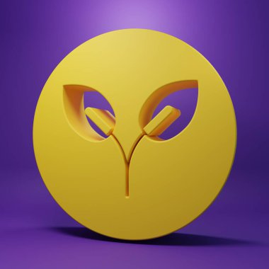 Sarı Biyolojik yakıt ikonu mor arka planda izole edildi. Çevre biyografisi. Yeşil çevre ve geri dönüşüm. Minimalizm kavramı. 3 Boyutlu resimleme.