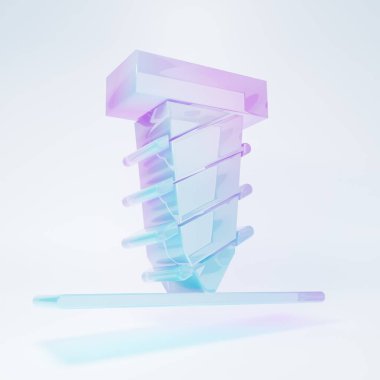 Buzlu cam döndürme matkabı beyaz arka planda izole edilmiş bir yer simgesinde delik açıyor. Minimalizm kavramı. 3 Boyutlu resimleme.