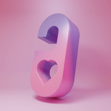 Mor-pembe Lütfen pembe arka planda izole edilmiş kalp ikonu ile rahatsız etmeyin. 8 Mart. Uluslararası Mutlu Kadınlar Günü. Minimalizm kavramı. 3 Boyutlu resimleme.