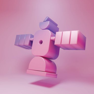 Purple-pink Satellite icon isolated on pink background. Minimalism concept. 3D render illustration.