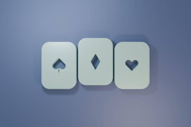 Mor-mavi arka planda izole edilmiş gri kart simgesi. Kumarhane kumarı. Minimalizm kavramı. 3 Boyutlu resimleme.