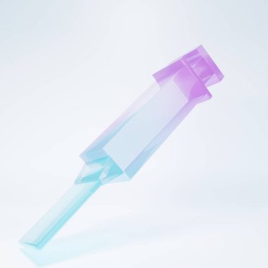 Frosted glass Syringe icon isolated on white background. Syringe for vaccine, vaccination, injection, flu shot. Medical equipment. Minimalism concept. 3D render illustration.