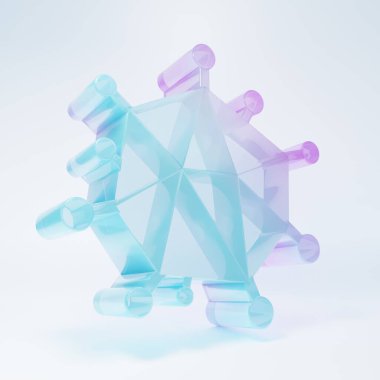 Beyaz zemin üzerinde izole edilmiş buzlu cam virüs ikonu. Corona virüsü 2019-nCoV. Bakteri ve mikroplar, hücre kanseri, mikrop, mantar. Minimalizm kavramı. 3 Boyutlu resimleme.