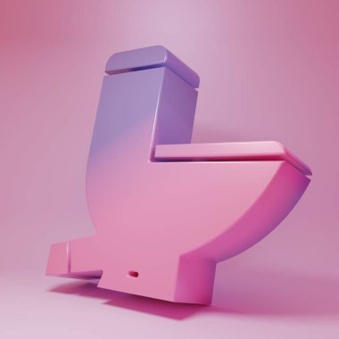 Pembe arka planda izole edilmiş mor klozet ikonu. Minimalizm kavramı. 3 Boyutlu resimleme.