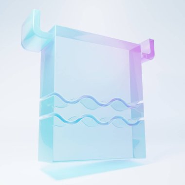 Beyaz arka planda izole edilmiş bir askı ikonu üzerindeki buzlu cam havlu. Banyo havlusu ikonu. Minimalizm kavramı. 3 Boyutlu resimleme.