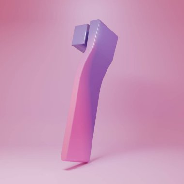 Pembe arkaplanda mor diş fırçası simgesi var. Minimalizm kavramı. 3 Boyutlu resimleme.