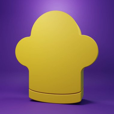 Sarı Aşçı şapkası simgesi mor arkaplanda izole edilmiş. Aşçılık sembolü. Aşçı şapkası. Minimalizm kavramı. 3 Boyutlu resimleme.