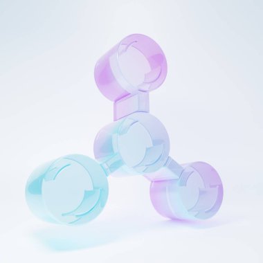 Frosted glass Molecule icon isolated on white background. Structure of molecules in chemistry, science teachers innovative educational poster. Minimalism concept. 3D render illustration.