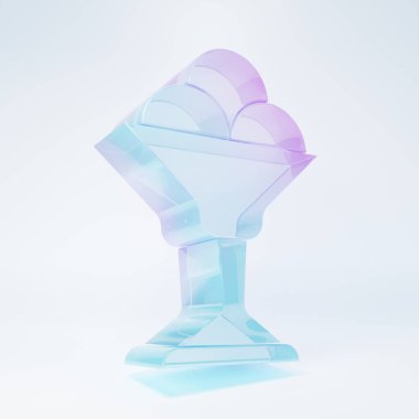 Beyaz arka planda izole edilmiş kase ikonundaki buzlu cam dondurma. Güzel sembol. Minimalizm kavramı. 3 Boyutlu resimleme.