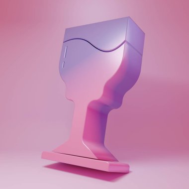 Pembe arka planda izole edilmiş mor şarap kadehi ikonu. Şarap kadehi ikonu. Kadeh işareti. Cam levhası. Mutlu Paskalyalar. Minimalizm kavramı. 3 Boyutlu resimleme.