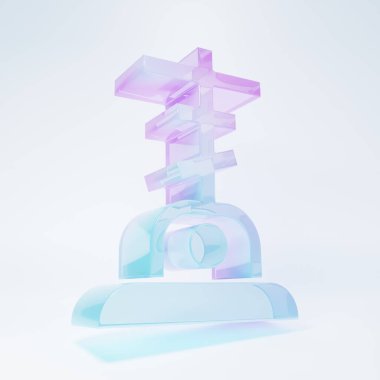 Beyaz arka planda çapraz ikon izole edilmiş buzlu cam mezar. Minimalizm kavramı. 3 Boyutlu resimleme.