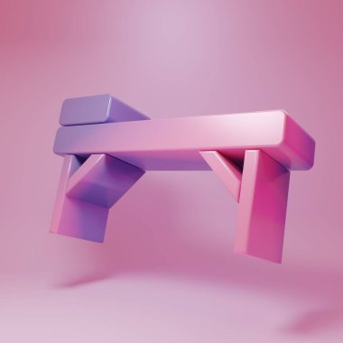 Pembe arka planda pembe masaj masası simgesi izole edilmiş. Minimalizm kavramı. 3 Boyutlu resimleme .
