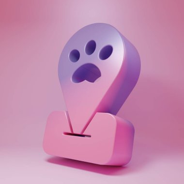 Pembe arka planda izole edilmiş mor-pembe evcil hayvan tımar ikonu. Evcil hayvan kuaförü. Köpekler ve kediler için berber dükkanı. Minimalizm kavramı. 3 Boyutlu resimleme .