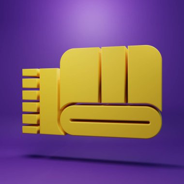 Sarı havlu yığını simgesi mor arkaplanda izole edildi. Minimalizm kavramı. 3 Boyutlu resimleme .