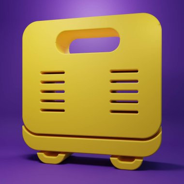 Sarı banyo ölçekli ikon mor arka planda izole edilmiş. Ağırlık ölçme ekipmanı. Ağırlık ölçeği spor konsepti. Minimalizm kavramı. 3 Boyutlu resimleme .