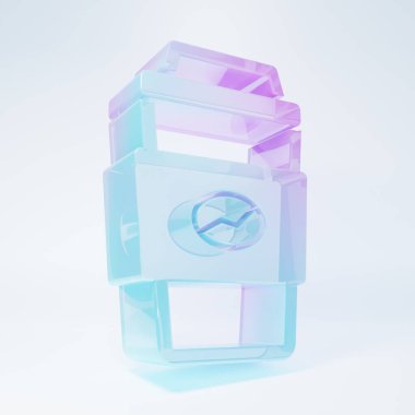 Frosted glass Coffee cup to go icon isolated on white background. Minimalism concept. 3D render illustration .