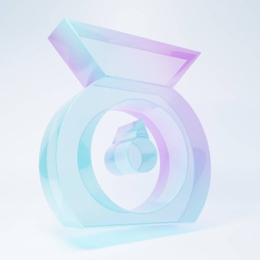 Beyaz arkaplanda izole edilmiş buzlu cam ölçeklendirme simgesi. Ağırlık ölçüm aletleri. Minimalizm kavramı. 3 Boyutlu resimleme .