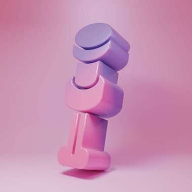 Pembe arka planda Mor-pembe pim simgesi izole edildi. Raptiye işareti. Minimalizm kavramı. 3 Boyutlu resimleme .