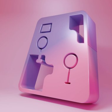 Pembe arka planda izole edilmiş şehir haritası yön bulma simgesinin mor-pembe bilgileri. Mobil Uygulama Arayüzü tasarımı. Coğrafi konsept. Minimalizm kavramı. 3 Boyutlu resimleme .