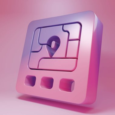 Pembe arka planda haritası olan mor-pembe GPS cihazı. Minimalizm kavramı. 3 Boyutlu resimleme .