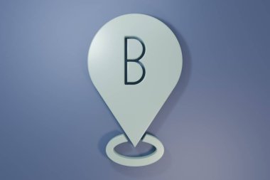 Mor-mavi arkaplanda gri harita simgesi izole edildi. Navigasyon, işaret, konum, harita, GPS, yön konsepti. Minimalizm kavramı. 3 Boyutlu resimleme .