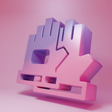 Pembe arka planda izole edilmiş mor eldiven simgesi. Olağanüstü bir spor. Spor malzemeleri. Minimalizm kavramı. 3 Boyutlu resimleme .