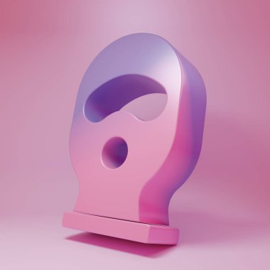 Pembe arka planda izole edilmiş mor kar maskesi ikonu. Kış sporları için bir parça kıyafet ya da bir suçlu ya da hırsız için bir maske. Minimalizm kavramı. 3 Boyutlu resimleme .