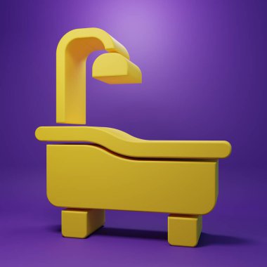Yellow Bathtub icon isolated on purple background. Minimalism concept. 3D render illustration .