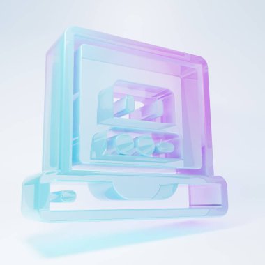 Buzlu cam beyaz zemin üzerinde izole edilmiş robot simgesi oluşturuyor. Yapay zeka, makine öğrenme, bulut hesaplama. Minimalizm kavramı. 3 Boyutlu resimleme .