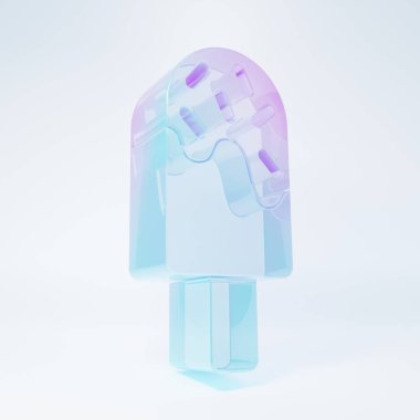 Frosted glass Ice cream icon isolated on white background. Sweet symbol. Minimalism concept. 3D render illustration .