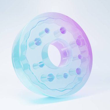 Frosted glass Donut with sweet glaze icon isolated on white background. Minimalism concept. 3D render illustration .