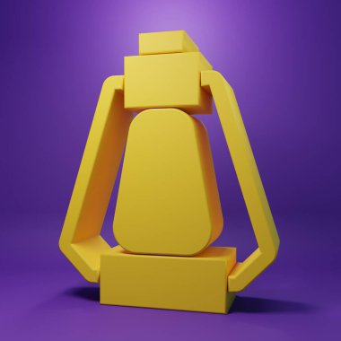 Sarı Kamp Feneri ikonu mor arka planda izole edildi. Mutlu Cadılar Bayramı Partisi. Minimalizm kavramı. 3 Boyutlu resimleme .