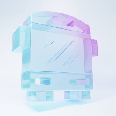 Frosted glass Bus icon isolated on white background. Transportation concept. Bus tour transport sign. Tourism or public vehicle symbol. Minimalism concept. 3D render illustration .