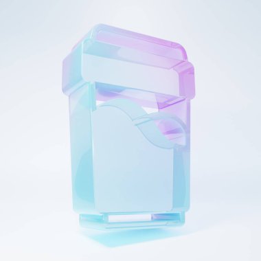 Beyaz zemin üzerinde su ikonu olan buzlu cam camlar. Soda bardağı. Minimalizm kavramı. 3 Boyutlu resimleme .