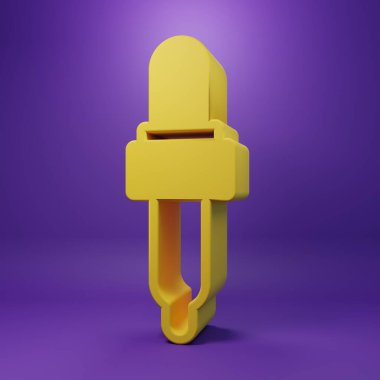 Sarı Pipette, mor arka planda izole edilmiş yağ ikonu. Tıbbi elementler, kimya laboratuarı ekipmanları. Damlalı boru. Tıp sembolü. Minimalizm kavramı. 3 Boyutlu resimleme .