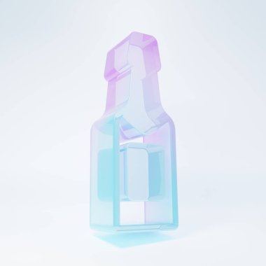 Buzlu cam şampanya şişesi ikonu beyaz arka planda izole edilmiş. Minimalizm kavramı. 3 Boyutlu resimleme .